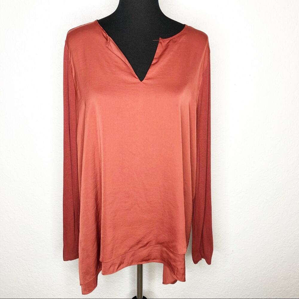 Soft Surroundings rust red orange silky front knit back tunic top size XL